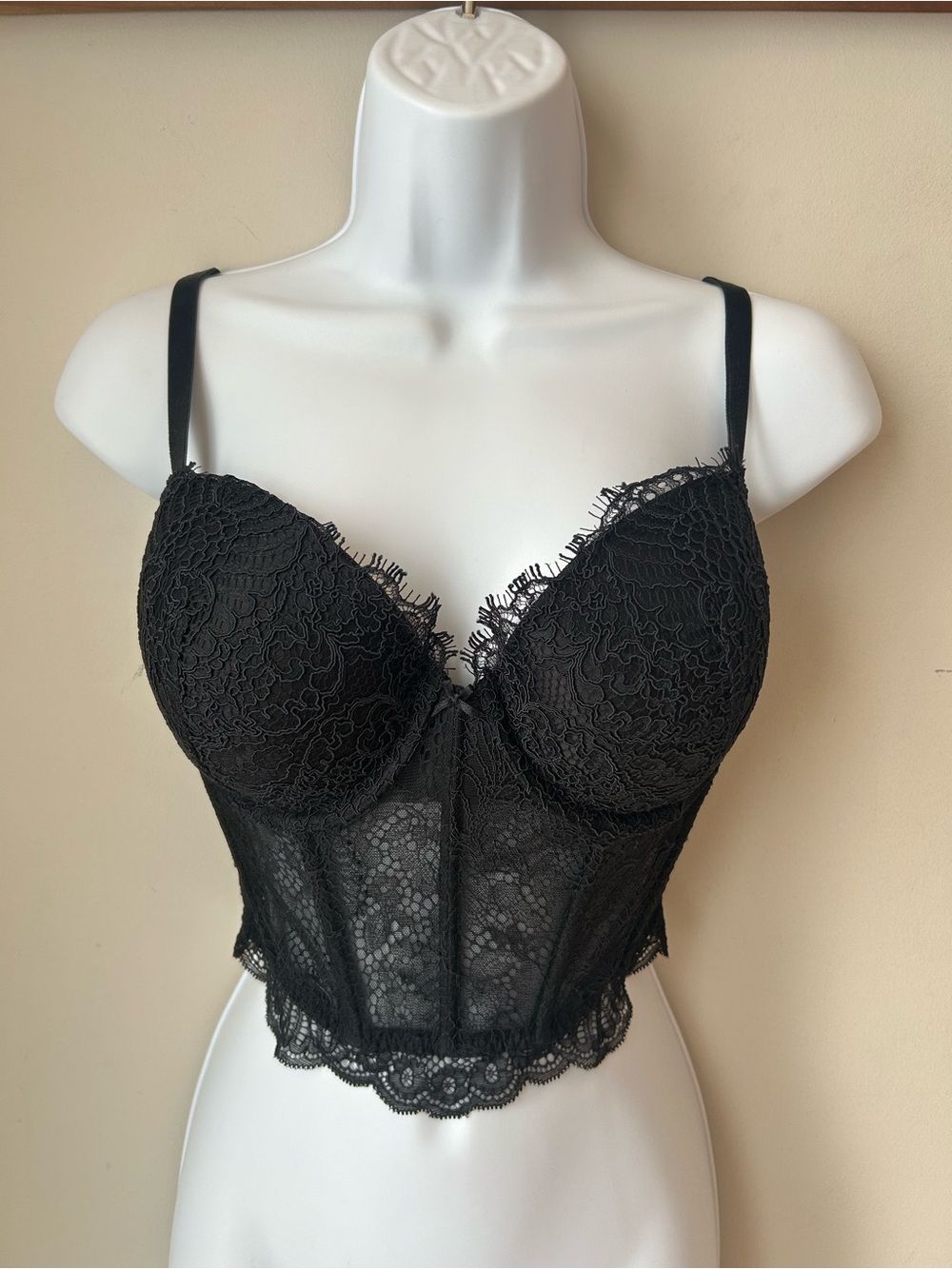 Victoria’s Secret Dream Angels Lace Longline Bustier Bra 34DD Black